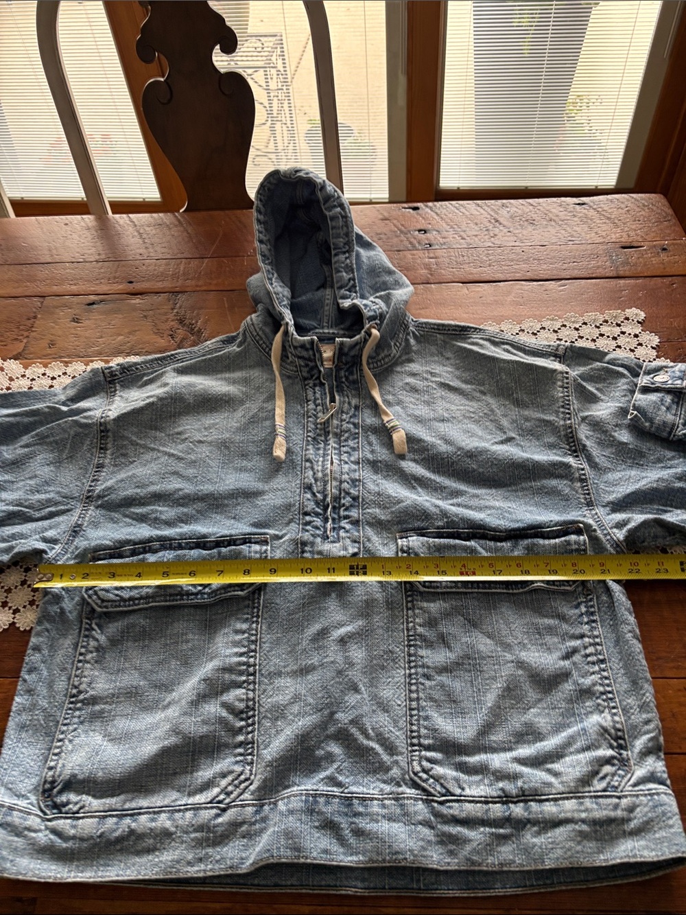 We The Free light wash denim zip hoodie Pullover. Size XS. - Picture 6 of 9